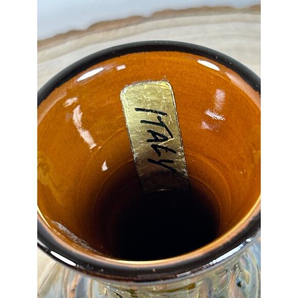 Studio Pottery Vase Carved Etched Glazed Brown Green Black 6" Italy Tuscan Fall - Picture 2 of 9